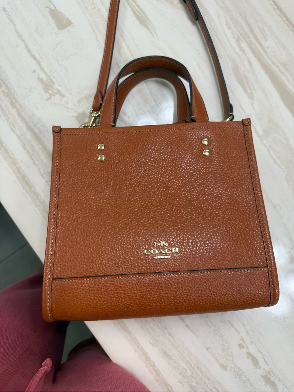 Coach Pebbled Leather Satchel in Chestnut with Gold Hardware